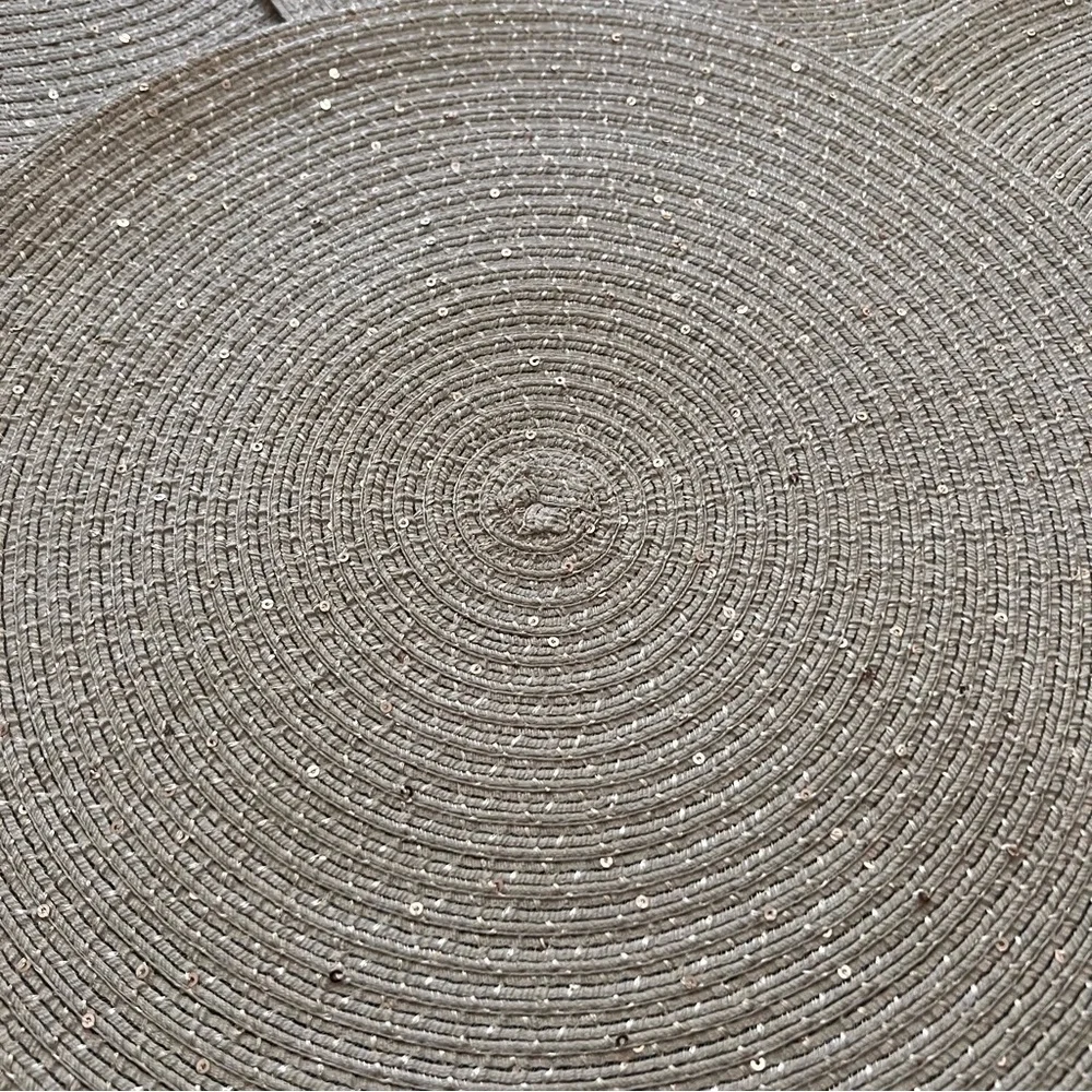 Pottery Barn Round Sequin Straw Placemat Set of 4 - Neutral Beige